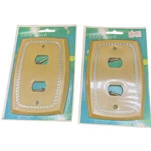 ✨ Vintage Light Touch Gold Tone Wall Plates Greek Key Retro NOS Home Decor Lot
